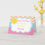 Carte Notre petit Anniversaire rose et jaune soleil (Fleur jaune)
