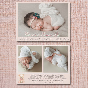 Carte Notre petite ours rose 3 Photo Annonce de naissanc