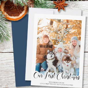 Carte Notre première photo de Noël verticale écrite à la