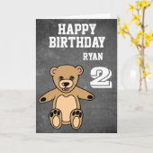 Carte Nounours 2e anniversaire tableau (Fleur jaune)