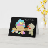 Carte nounours avec coeur de Saint Valentin en brouette (Fleur jaune)