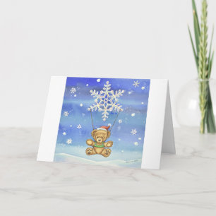 Carte Nounours avec parachute flocon de neige
