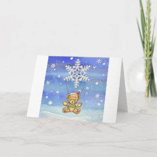 Carte Nounours avec parachute flocon de neige