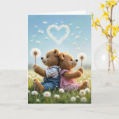 Carte Nounours d'anniversaire avec Dandelion de coeur (Fleur jaune)