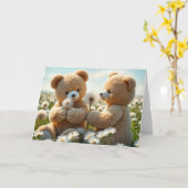Carte Nounours d'anniversaire dans un champ (Fleur jaune)