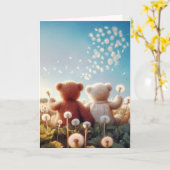 Carte Nounours d'anniversaire dans un champ de Dandelion (Fleur jaune)