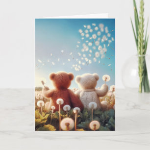 Carte Nounours d'anniversaire dans un champ de Dandelion