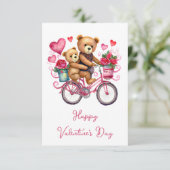 Carte Nounours de Saint Valentin à vélo (Debout devant)