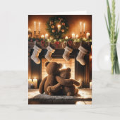 Carte Nounours Devant Une Cheminée De Noël (Devant)