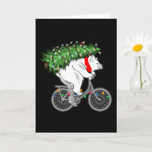 Carte Nounours mignon portant un sapin de Noël en cadeau