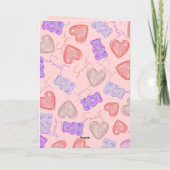 Carte Nounours Rose Violet Doux & Motif de Coeur (Dos)