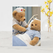 Carte Nounours Teddy Bear avec stéthoscope (Fleur jaune)