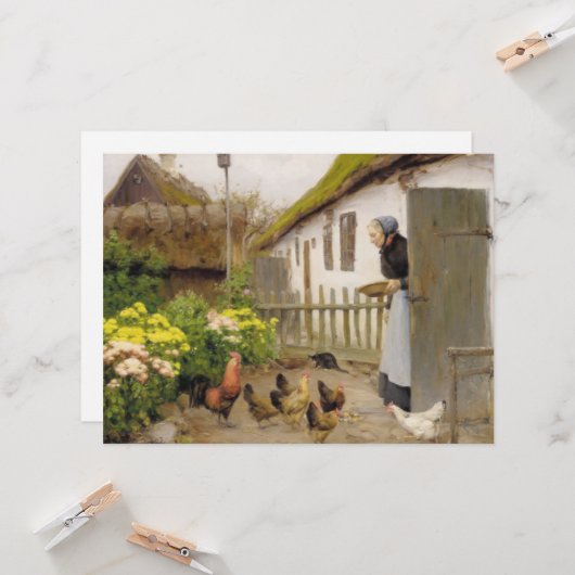 Carte Nourrir les poules (par H.A. Brendekilde) (Devant/Arrière en situation)