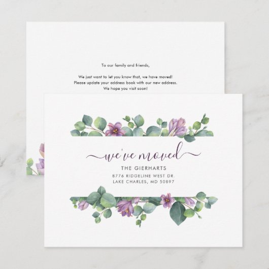 Carte Nous avons déménagé Adresse Eucalyptus Verdure Dém (Devant / Derrière)