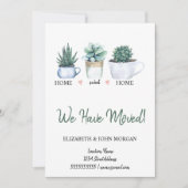 Carte Nous Avons Déménagé, Aquarelle Fleurs Cactus (Devant)