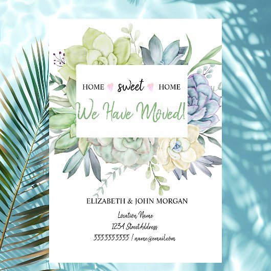 Carte Nous Avons Déménagé, Cactus Succulents Pois