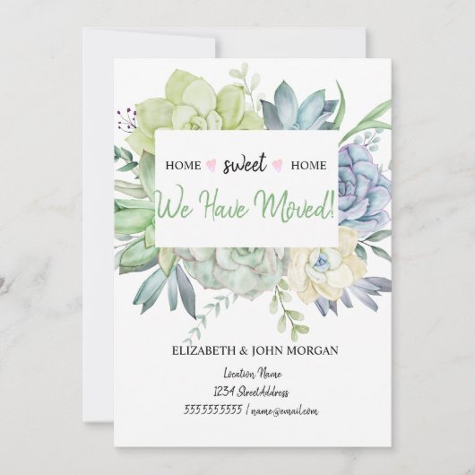 Carte Nous Avons Déménagé, Cactus Succulents Pois (Devant)