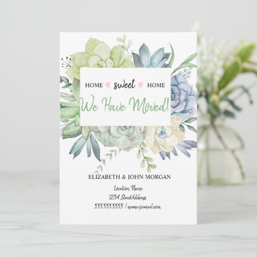 Carte Nous Avons Déménagé, Cactus Succulents Pois (Debout devant)