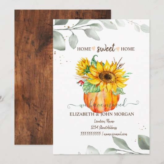 Carte Nous Avons Déménagé, Citrouille, Feuilles, Tournes (Devant / Derrière)