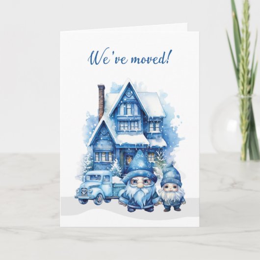 Carte Nous avons déménagé et heureux Gnomes de vacances (Devant)