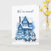 Carte Nous avons déménagé et heureux Gnomes de vacances (Fleur jaune)
