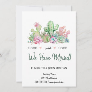 Carte Nous avons déménagé, Fleurs aquarelle Cactus Succu