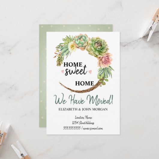 Carte Nous Avons Déménagé, Fleurs Aquarelles Cactus, Suc (Devant/Arrière en situation)