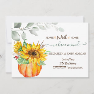 Carte Nous avons déménagé,Gourde aquarelle,Feuilles,Tour