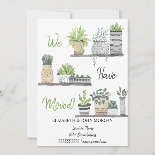 Carte Nous Avons Déménagé, Plantes, Étagères (Devant)