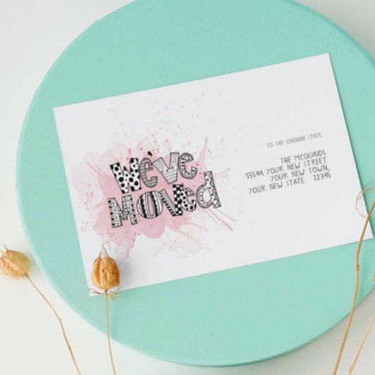 Carte Nous avons déplacé l'aquarelle Whimsical Lettering