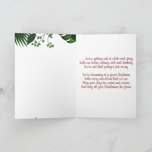 Carte Nous rêvons d'un Noël vert flamants roses (Intérieur)