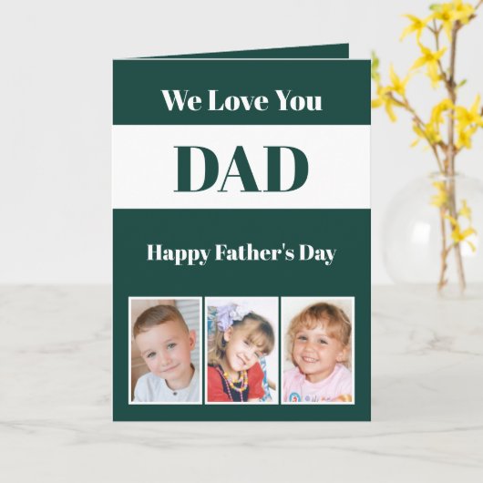 Carte Nous t'aimons Papa Fête des Pères vert blanc photo (Fleur jaune)