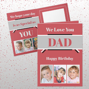 Carte Nous vous aimons Papa ajouter 6 photos gris rouge 