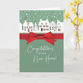 Carte Nouveau Accueil Félicitations Hiver Vert Rouge (Fleur jaune)