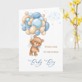 Carte Nouveau Bébé Bienvenue Dans Le Monde Ours Bleu Bal (Fleur jaune)