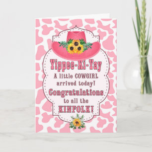 Carte Nouveau bébé COWGIRL Western Pink Félicitations Ca