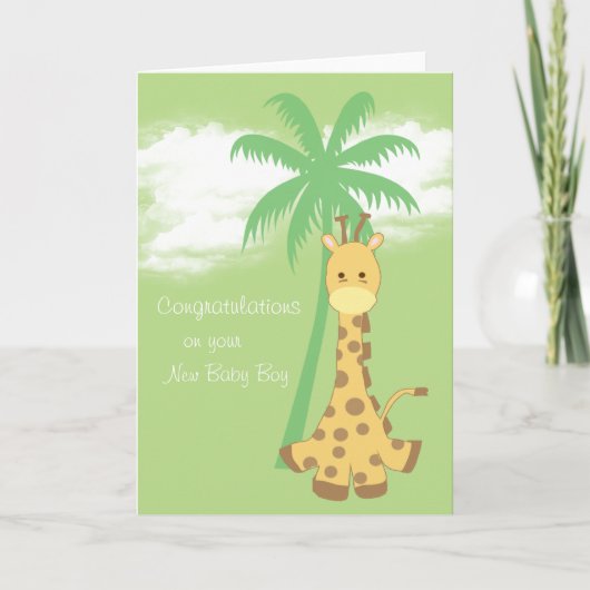 Carte Nouveau bébé félicitations girafe bleue (Devant)