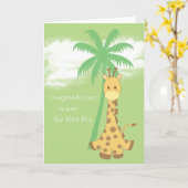 Carte Nouveau bébé félicitations girafe bleue (Fleur jaune)