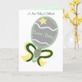 Carte Nouveau bébé Félicitations Green Yellow Rattle (Fleur jaune)