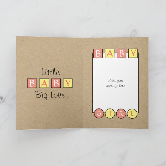 Carte Nouveau bébé fille grand amour corail rustique jau (Intérieur)