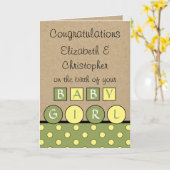 Carte Nouveau bébé fille grand amour rustique vert jaune (Fleur jaune)