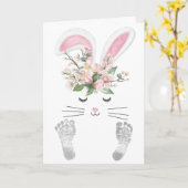 Carte Nouveau bébé fille lapin (Fleur jaune)