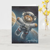 Carte Nouveau bébé garçon astronaute Teddy Bear (Fleur jaune)