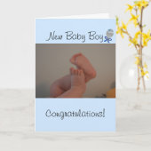 Carte Nouveau bébé garçon bébé pieds bleu Rattle (Fleur jaune)