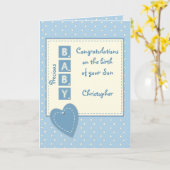 Carte Nouveau bébé garçon félicitations bleu (Fleur jaune)