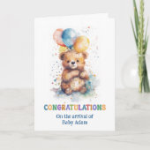 Carte Nouveau bébé garçon Félicitations Teddy ours (Devant)