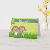 Carte Nouveau bébé jumeaux garçons mignons singe (Fleur jaune)