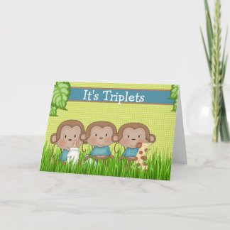 Carte Nouveau bébé triplet garçons mignons singe