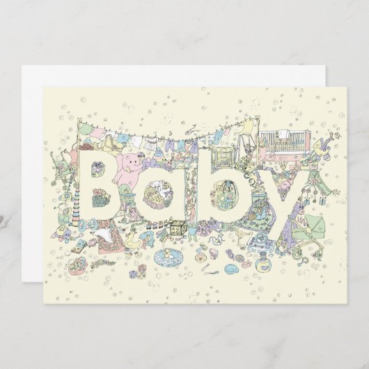 Carte Nouveau Mot Bébé Art Pastel Couleurs Neutres (Devant / Derrière)