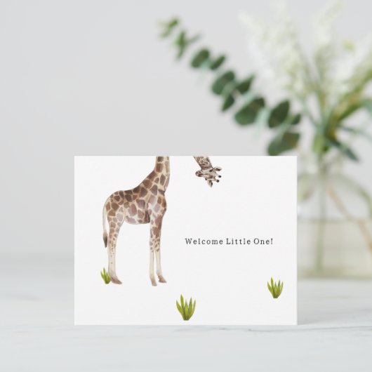 Carte Nouveau-Né Drôle Girafe Bienvenue Petit Nouv (Debout devant)